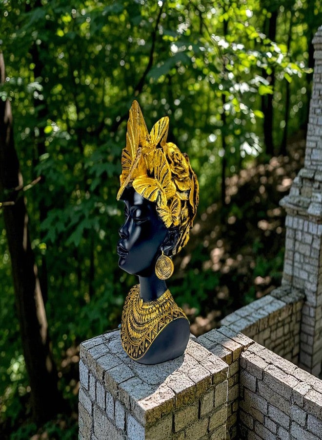 Bianco Golden Butterfly Goddess Bust Polyresin Showpiece 26 cm African Queen Figurine Black & Gold Statue for Home Decor Living Room Office Table Gift | Tabletop Decorative Showpiece - Image 2